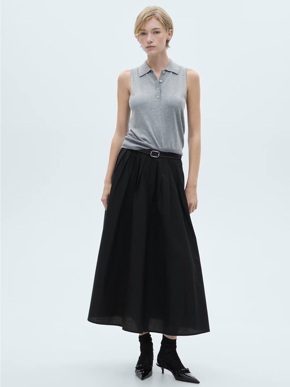 Zara Black Pleated Midi A-Line Skirt Size 38 NWT